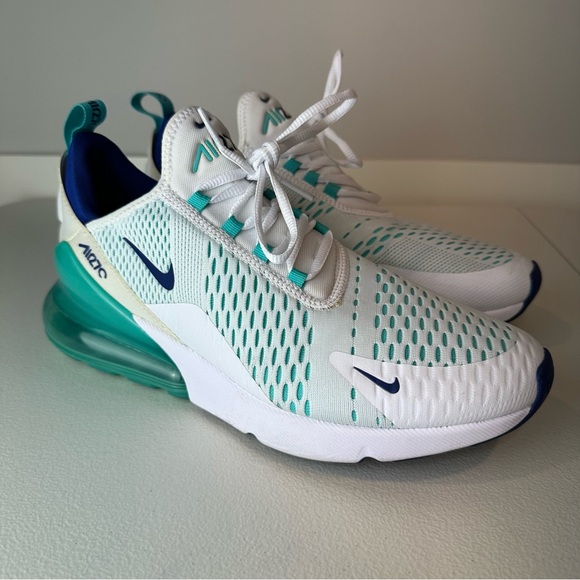 Nike Men’s White Hyper Jade Blue 270 Sneakers Shoes Size 10.5 - Picture 1 of 8